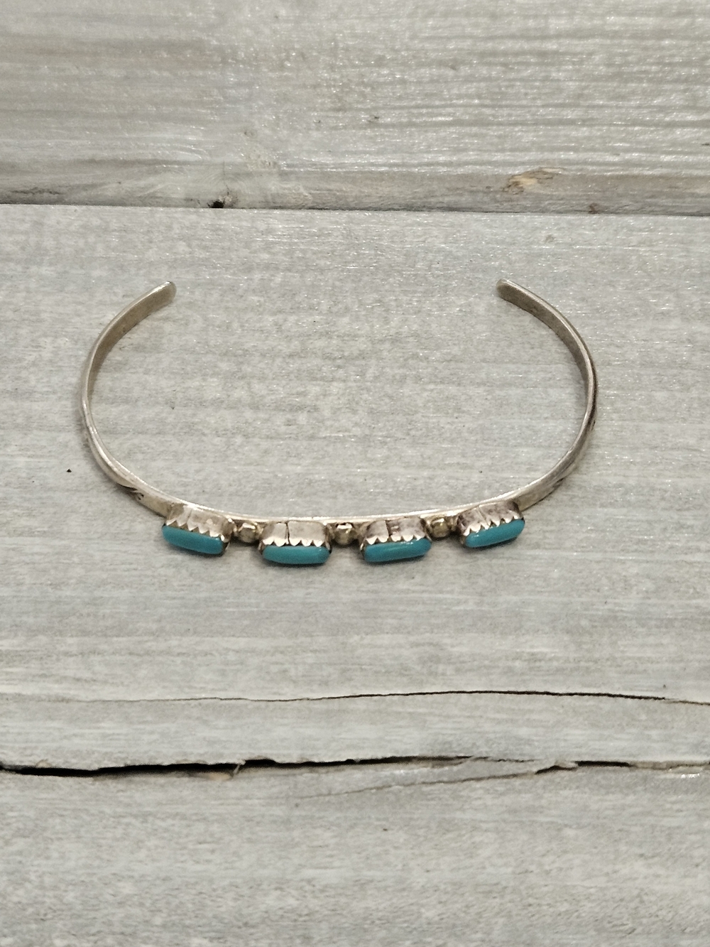 Sterling Turquoise Cuff w/ Engraved Detailing